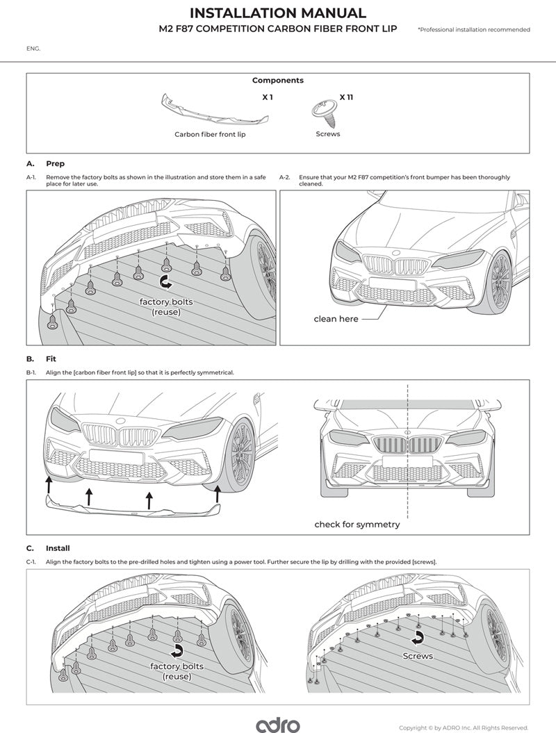 adro エイドロ フロントリップスポイラー F87 M2 Competition/CS